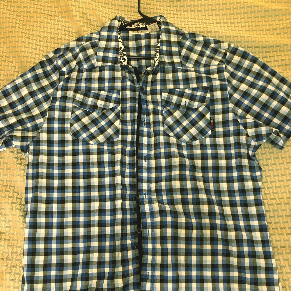 2XL blue button down casual men's shirt